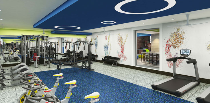 Fitness center with blue accents